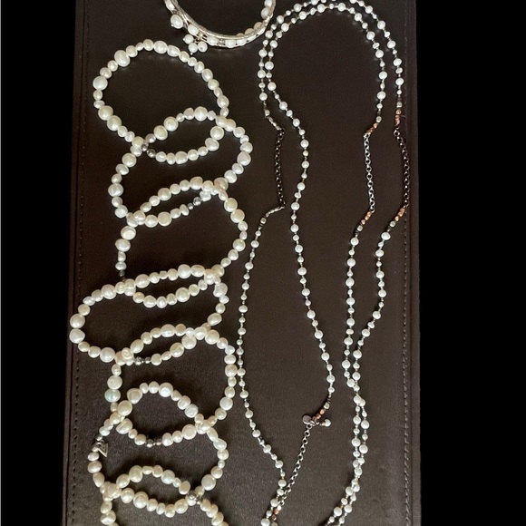 Silpada pearl necklace, 7 stretch bracelets, and a cuff with dangle charm - Picture 2 of 6